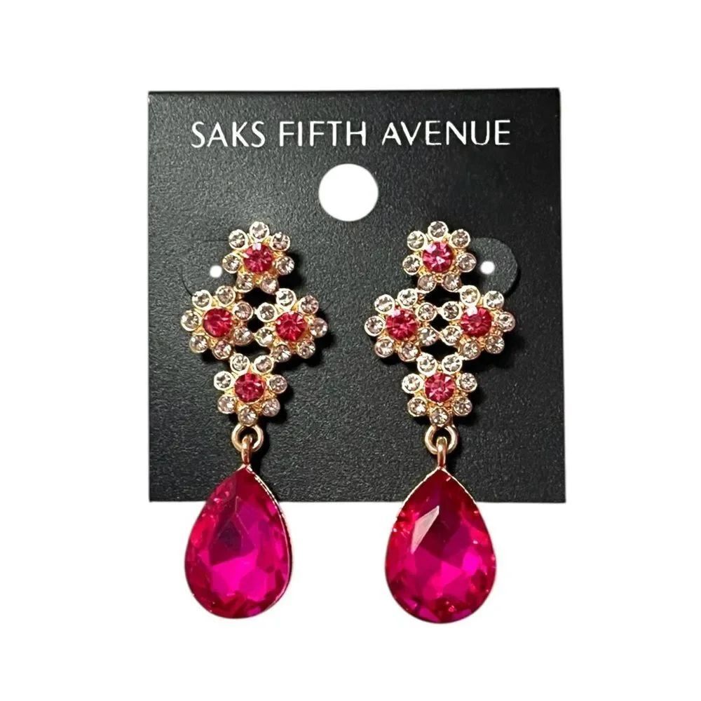 💎2/$30💎 Saks Fifth Avenue Hot Pink Teardrop Crystal Earrings